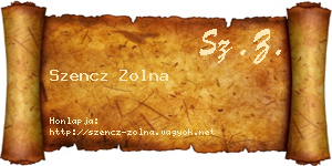 Szencz Zolna névjegykártya